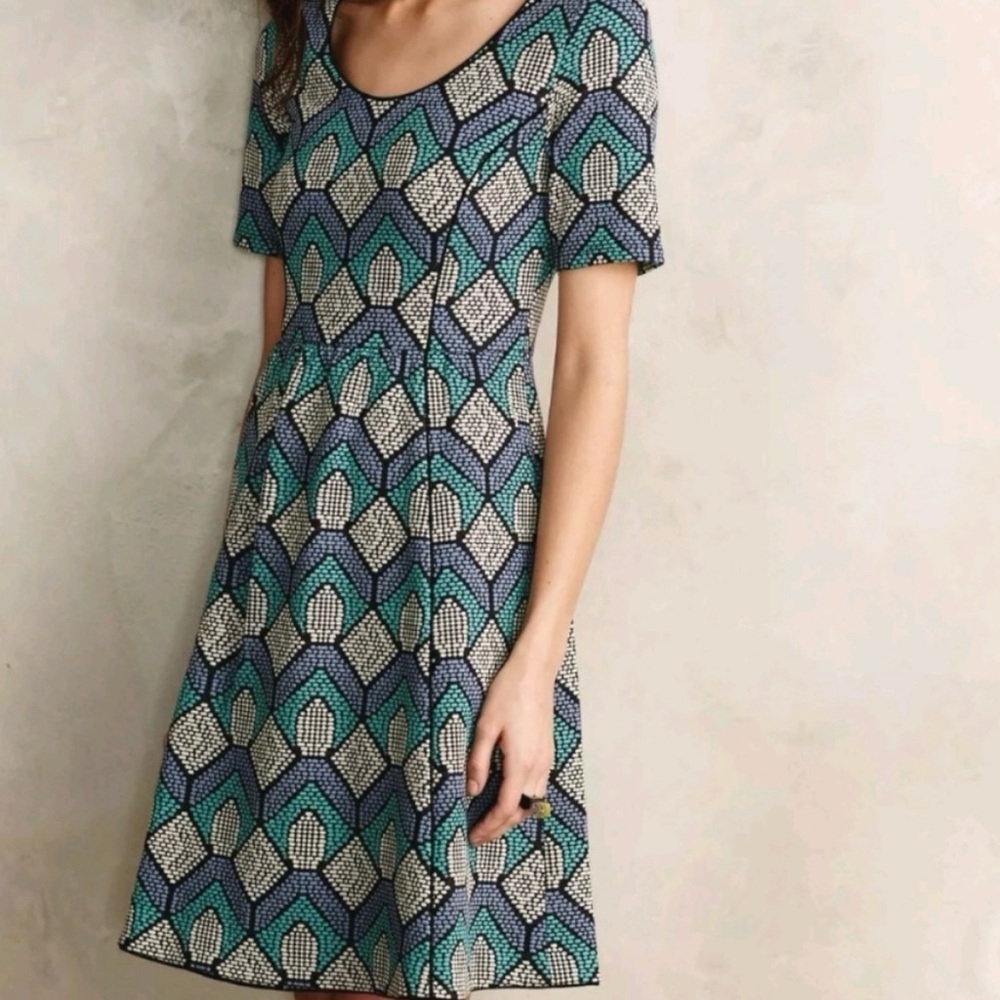 HD in Paris Anthropologie Textured Knit Hollyhock Print Fit And Flare Dress XS